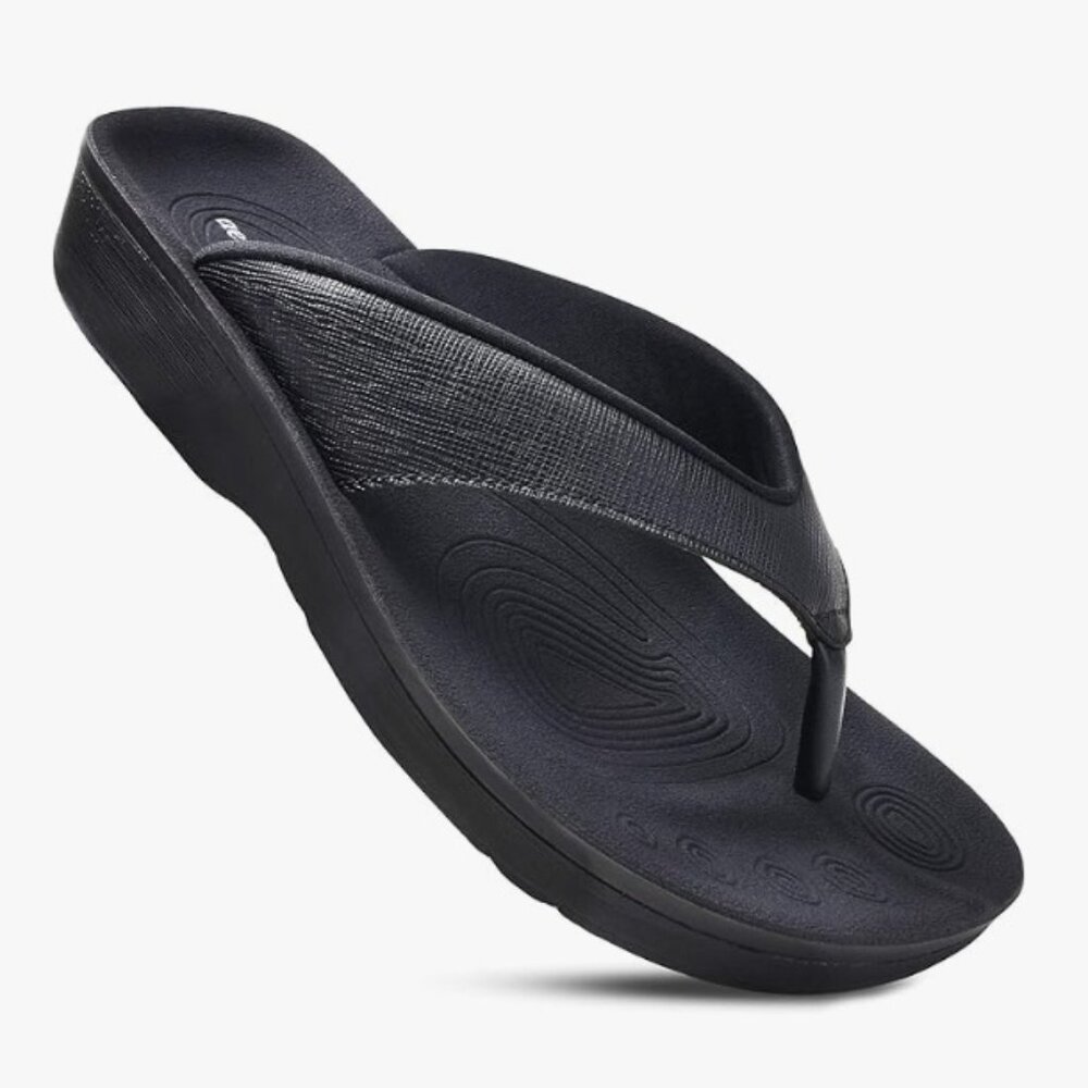 Women's Size 10 Aerothotic Slip On Recovery Flip Flop, Matt Black, NWT